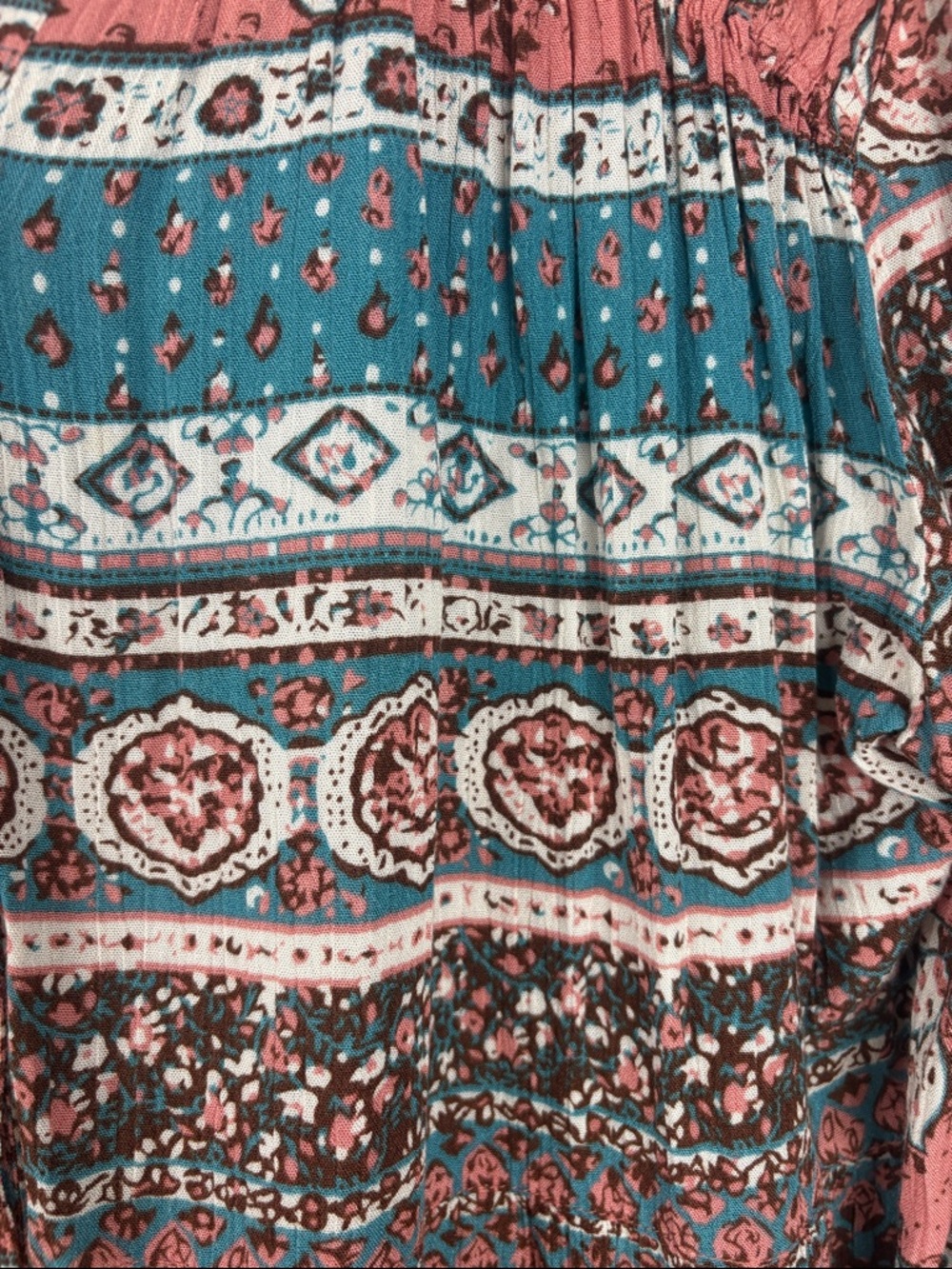 Bit &Bridle Boho Paisley Peplum Blouse XL Flowy Festival Top Pink Teal - Picture 8 of 8